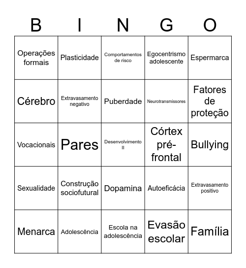 Bingo do Desenvolvimento Bingo Card