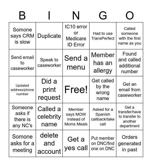 OBE BINGO Card