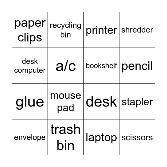 My Workspace Bingo Card