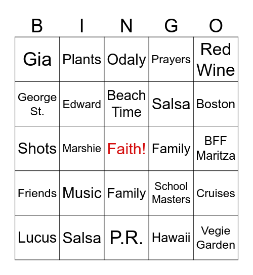 Becky's World Bingo Card