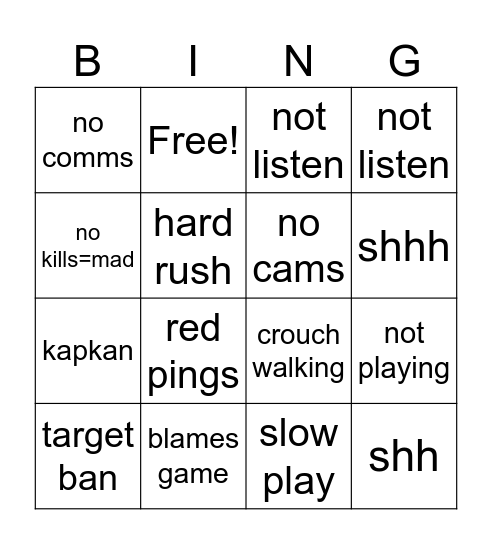 R6 Bingo Card