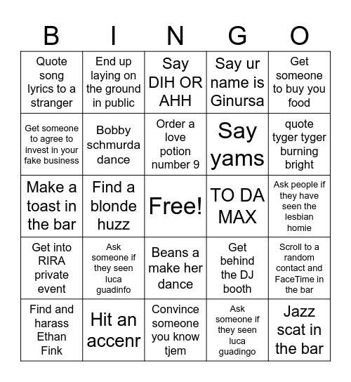 Untitled Bingo Card