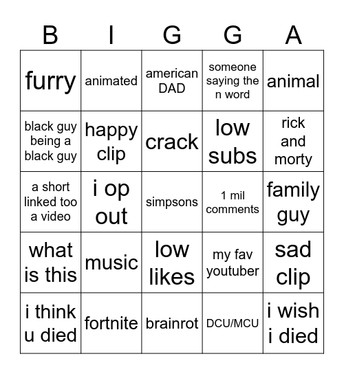 youtube shorts bingo Card