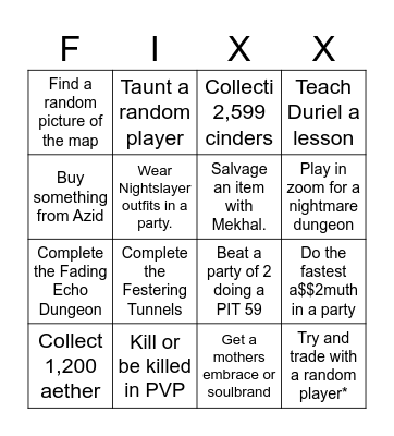 Season 9 The FIXX Bingo Card