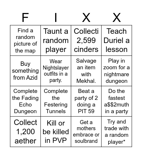 Season 9 The FIXX Bingo Card