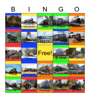 Eastern Railroads Bingo Card