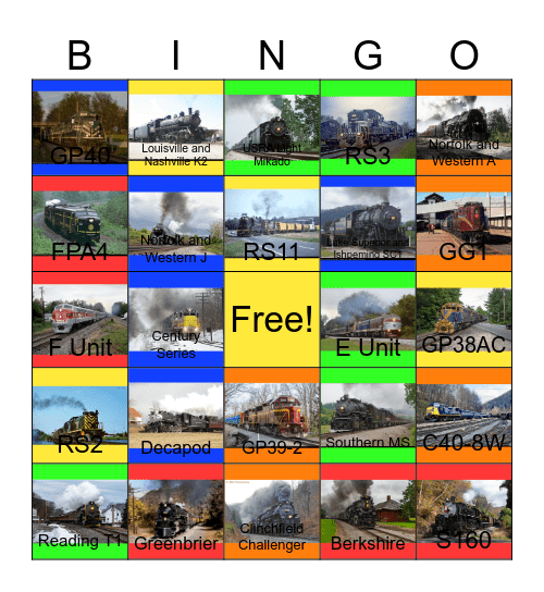 Eastern Railroads Bingo Card