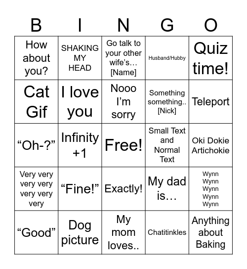 Aniella Bingo Card