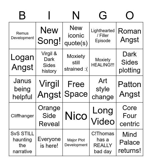 Sanders Sides New Episode Bingo Card