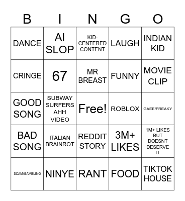 YT SHORT BINGO Card