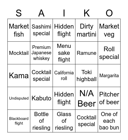 SAIKO Bingo Card