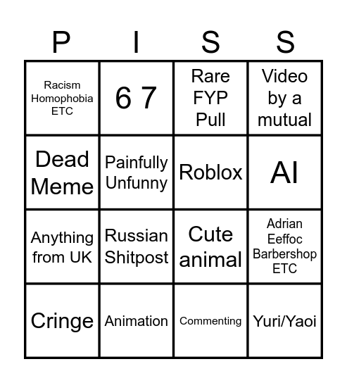 tiktok bingo Card