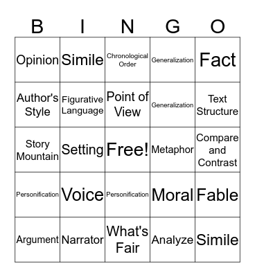 Unit Four Review Bingo Card