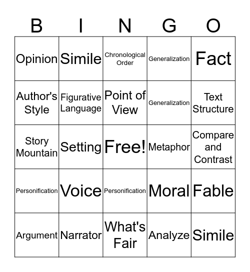 Unit Four Review Bingo Card