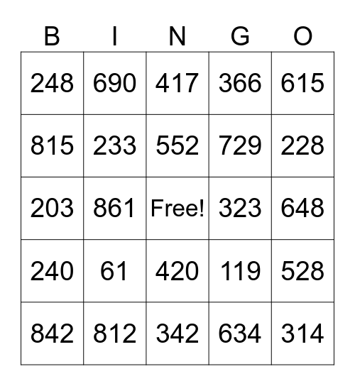 +/- 10 & 100 Bingo Card