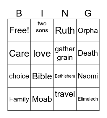Ruth Bingo Card