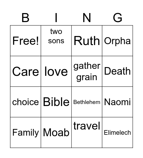 Ruth Bingo Card
