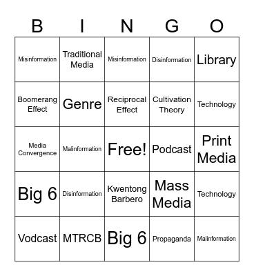 Media and Information Literacy Bingo Card
