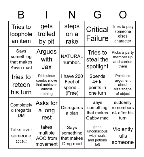 Salty Bingo Card