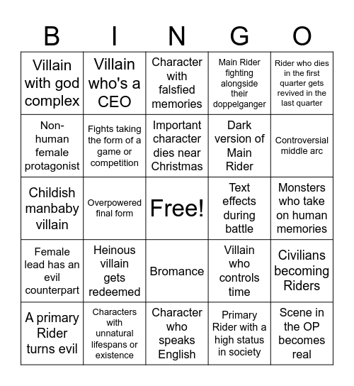 Yuya Takahashi Trope Bingo Card