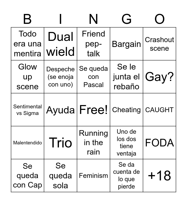 Romcom Bingo Materialists Bingo Card