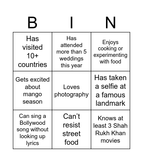 Untitled Bingo Card
