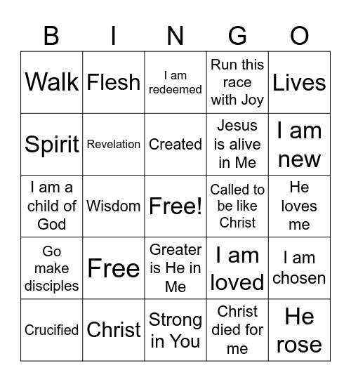 Christ in me Bingo Card