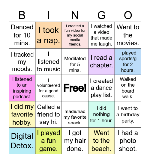 Teen Self-CaRe Bingo Card
