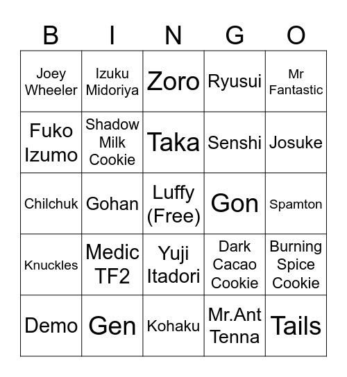 Jam Bingo Card