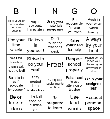 Mr. Garcia's Classroom Expectations Loteria Bingo Card