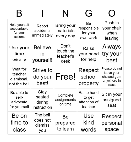 Mr. Garcia's Classroom Expectations Loteria Bingo Card
