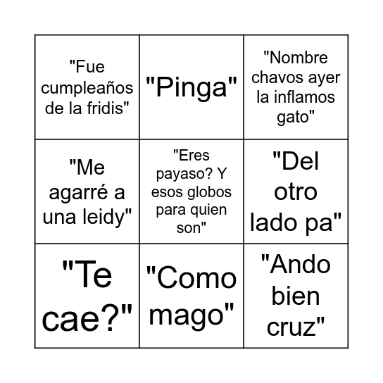 La salida de mi primito Bingo Card