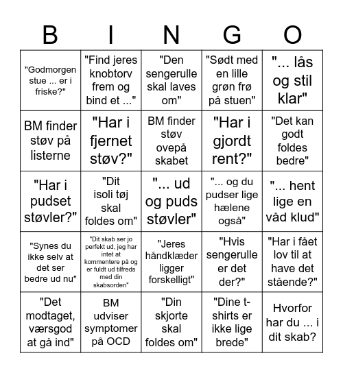 Stue kontrol Bingo Card