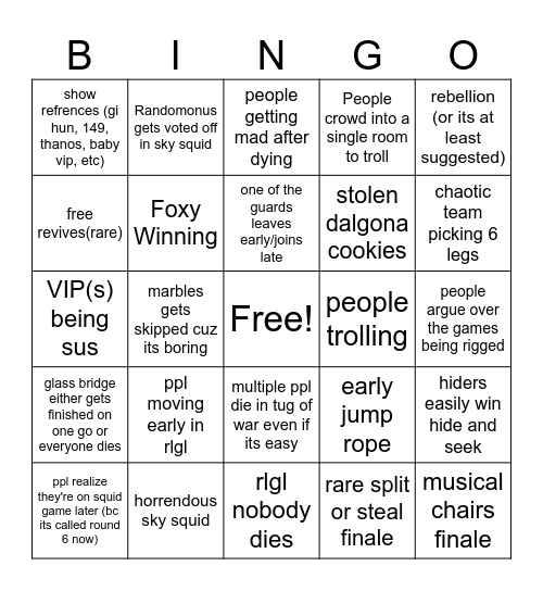 Round 6 Bingo Card