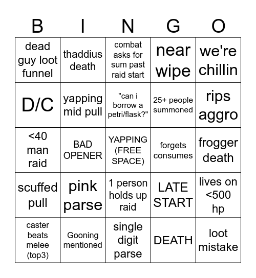 Power Rangers Raid Bingo Card