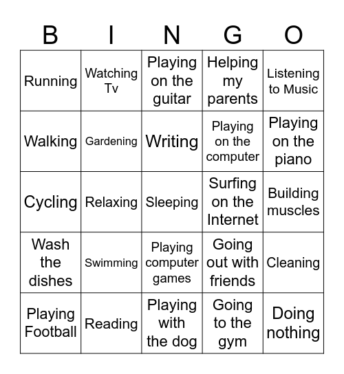 My Hobbies Bingo Card