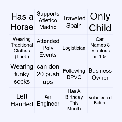 Volunteers Bingo Card