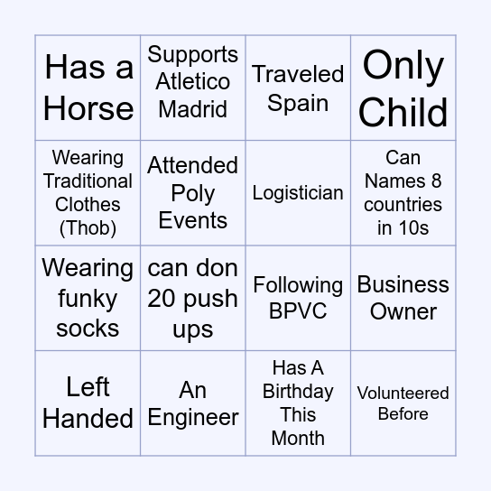 Volunteers Bingo Card