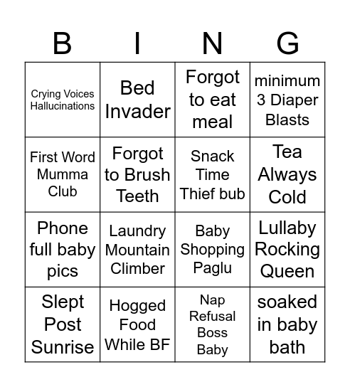 MOMMY BINGO Card
