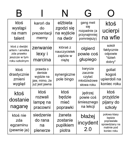 bingo rok szkolny 25/26 3d1 Bingo Card