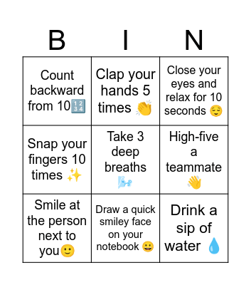 STRESS BREAKER Bingo Card