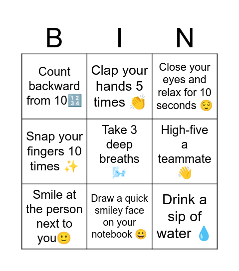 STRESS BREAKER Bingo Card