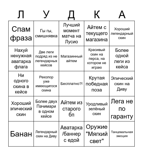 Кейсо-Бинго Овер2 Bingo Card