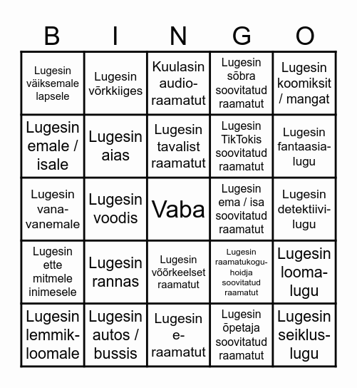 Suvelugemine Bingo Card