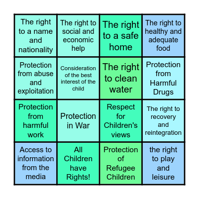 Children's Rights Bingo Card
