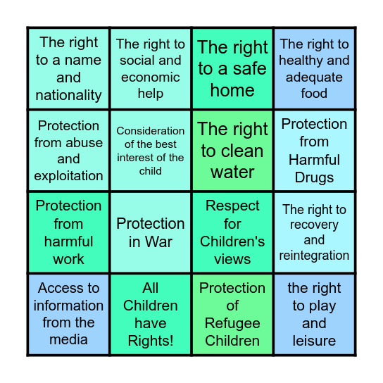 Children's Rights Bingo Card
