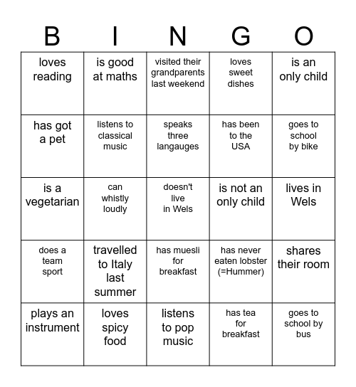 HUMAN BINGO - "Find someone who ..." Bingo Card