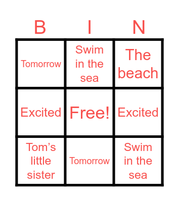 My Vacation Bingo Card