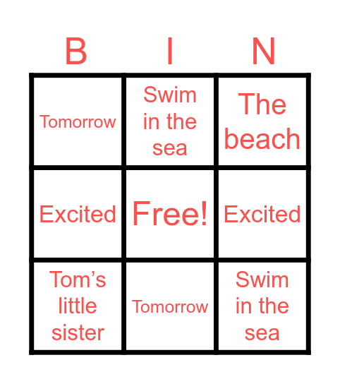 My Vacation Bingo Card