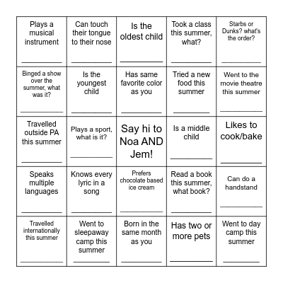 Bamidbar Bingo! Bingo Card